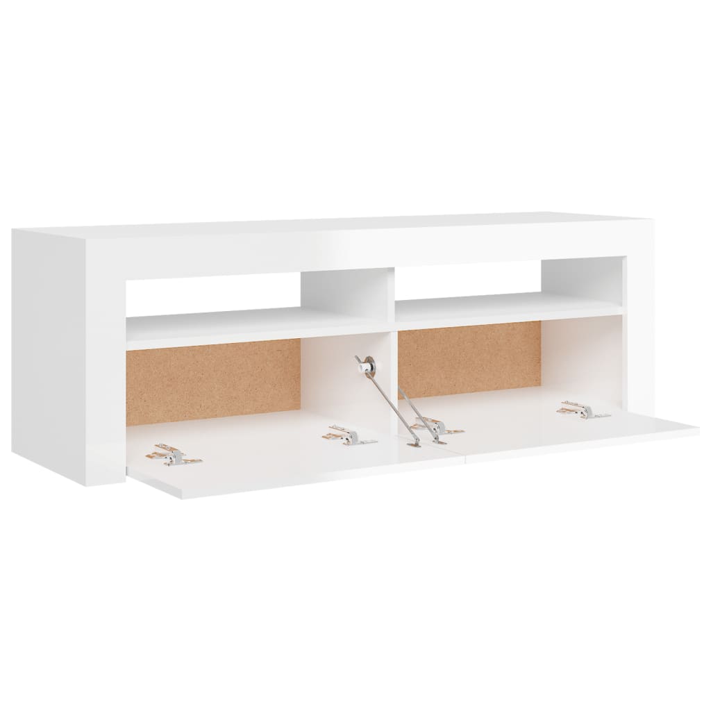 TV skrinka s LED svetlami lesklá biela 120x35x40 cm