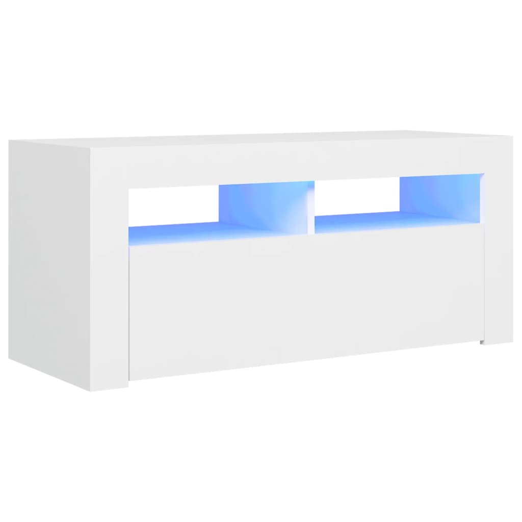 TV skrinka s LED svetlami biela 90x35x40 cm