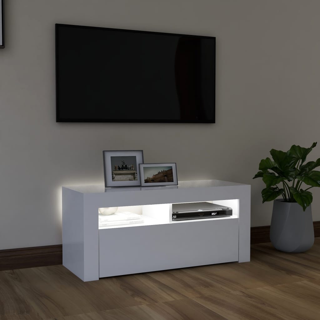 TV skrinka s LED svetlami biela 90x35x40 cm
