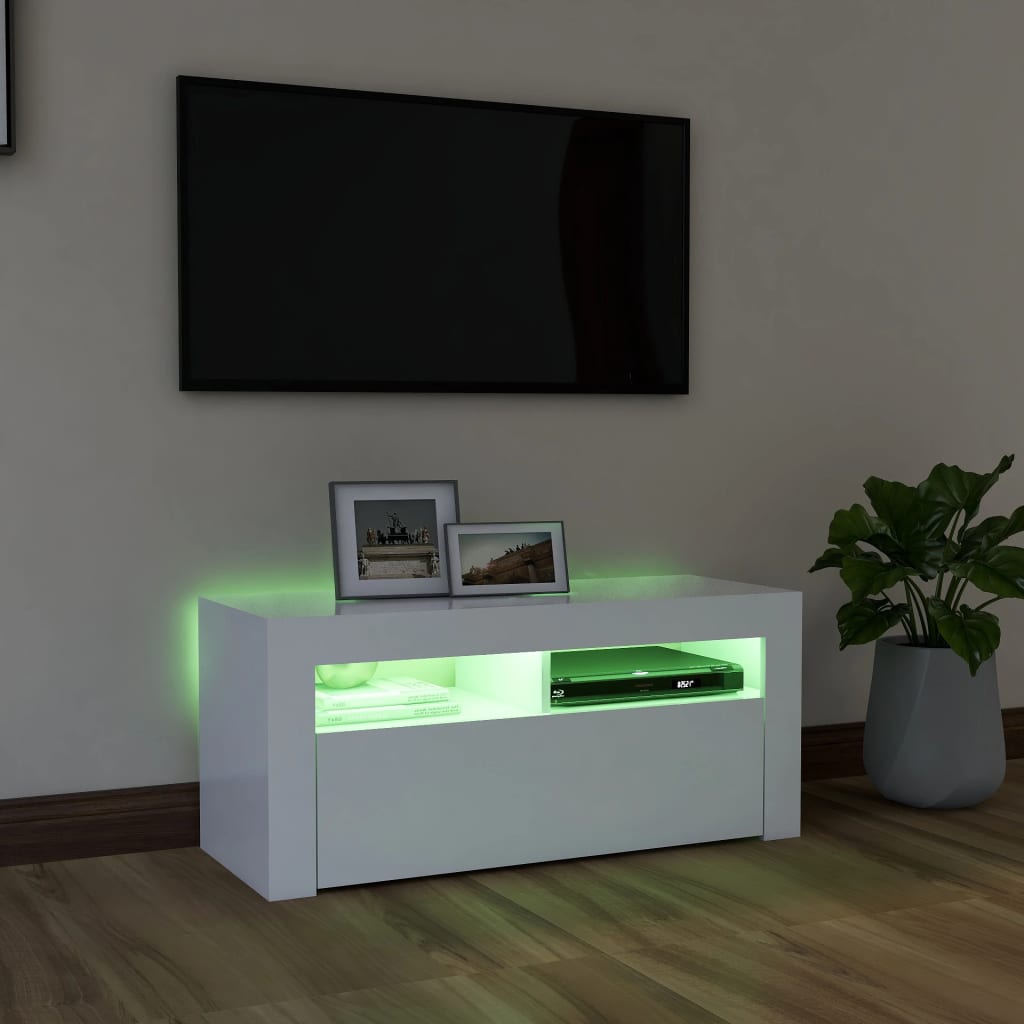 TV skrinka s LED svetlami biela 90x35x40 cm