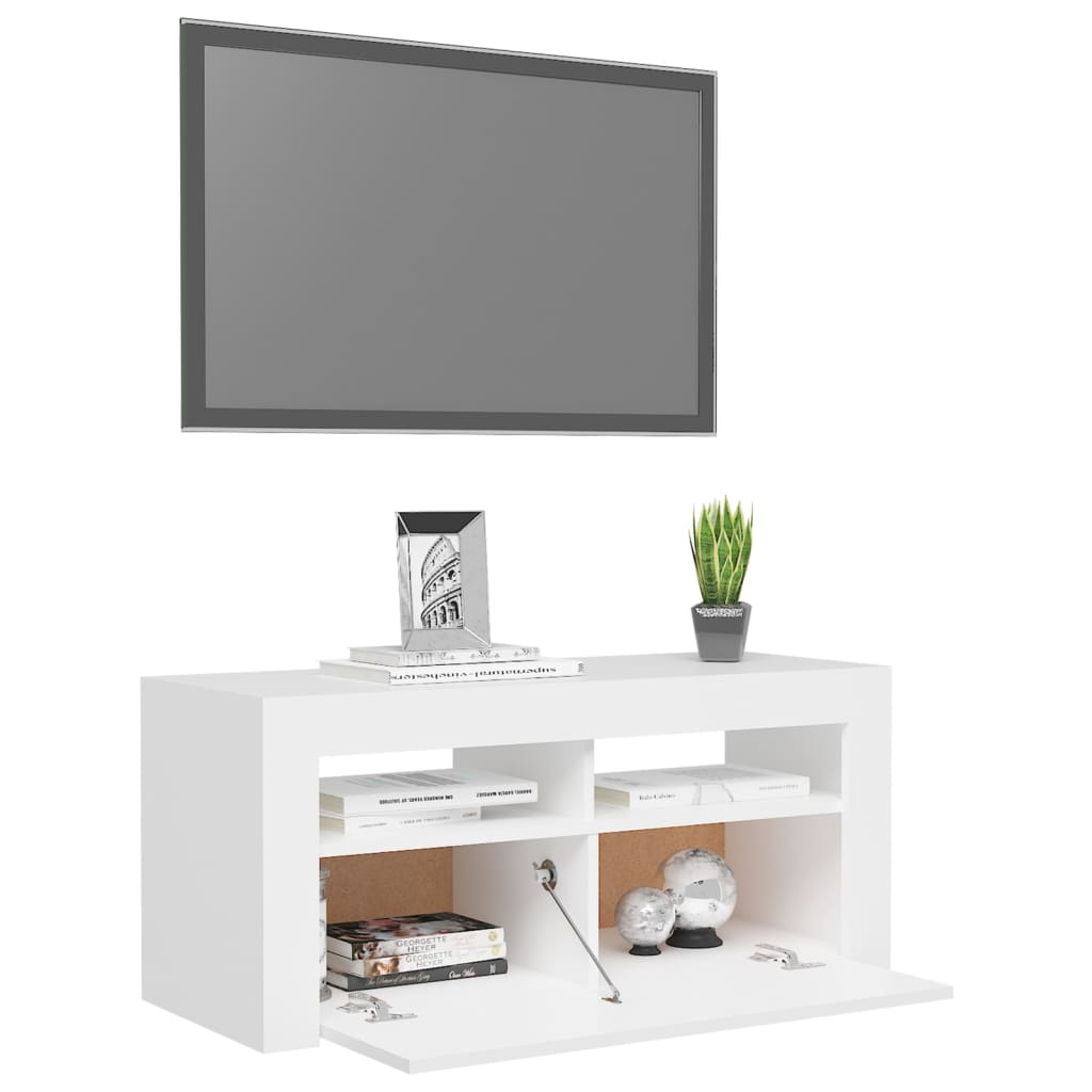 TV skrinka s LED svetlami biela 90x35x40 cm