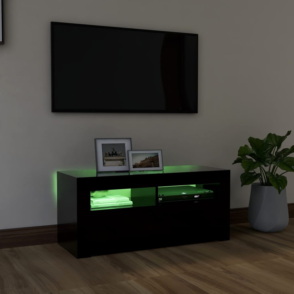 TV skrinka s LED svetlami čierna 90x35x40 cm