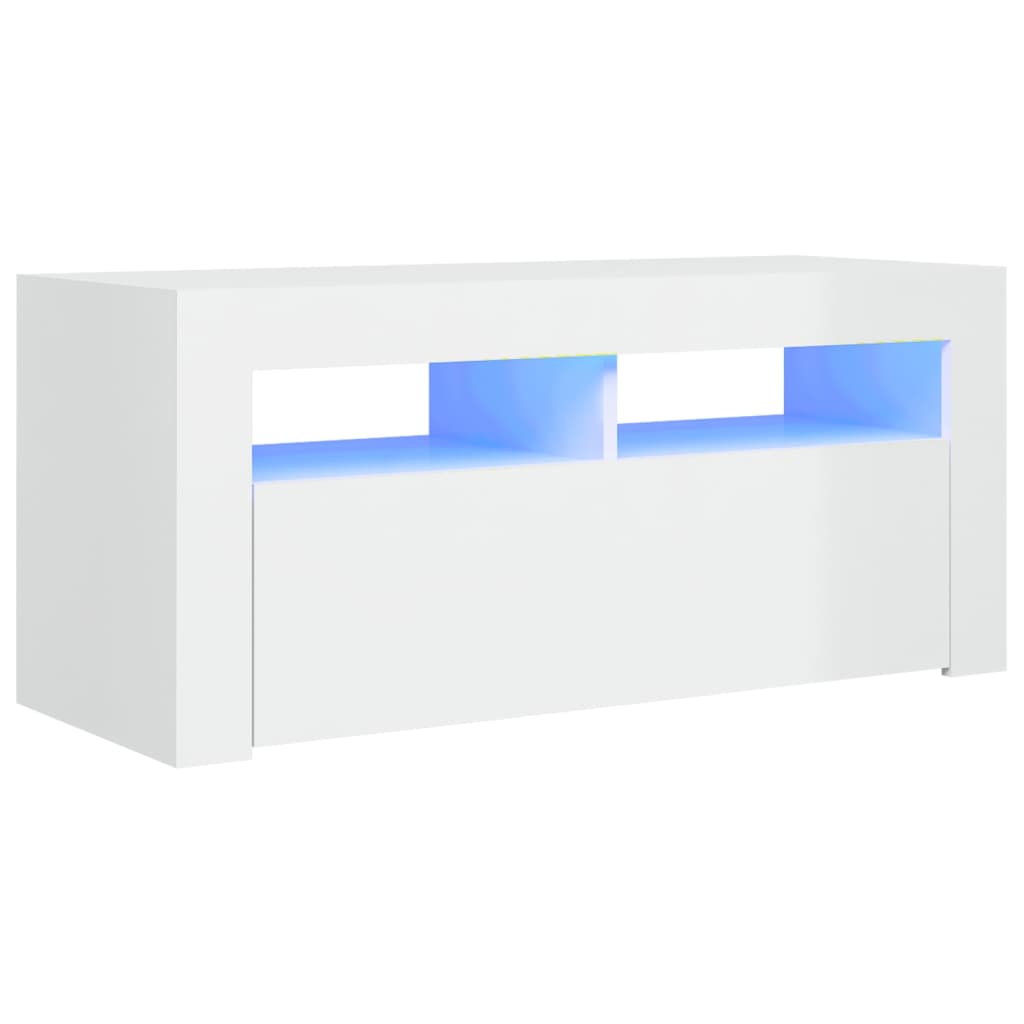 TV skrinka s LED svetlami lesklá biela 90x35x40 cm