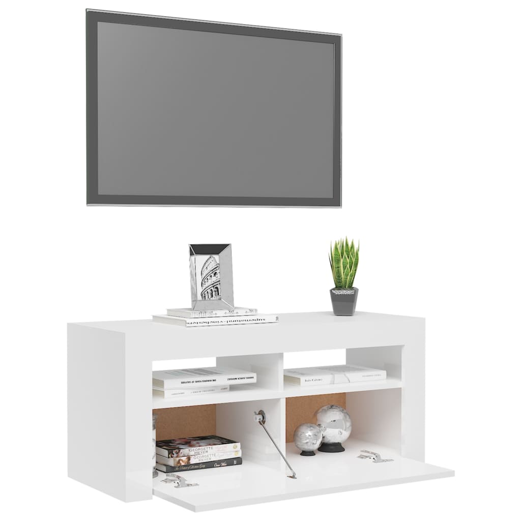 TV skrinka s LED svetlami lesklá biela 90x35x40 cm