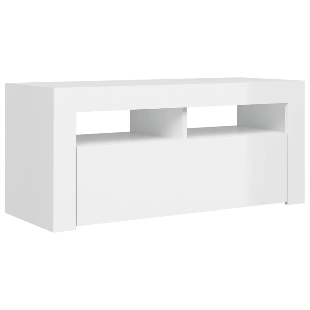 TV skrinka s LED svetlami lesklá biela 90x35x40 cm