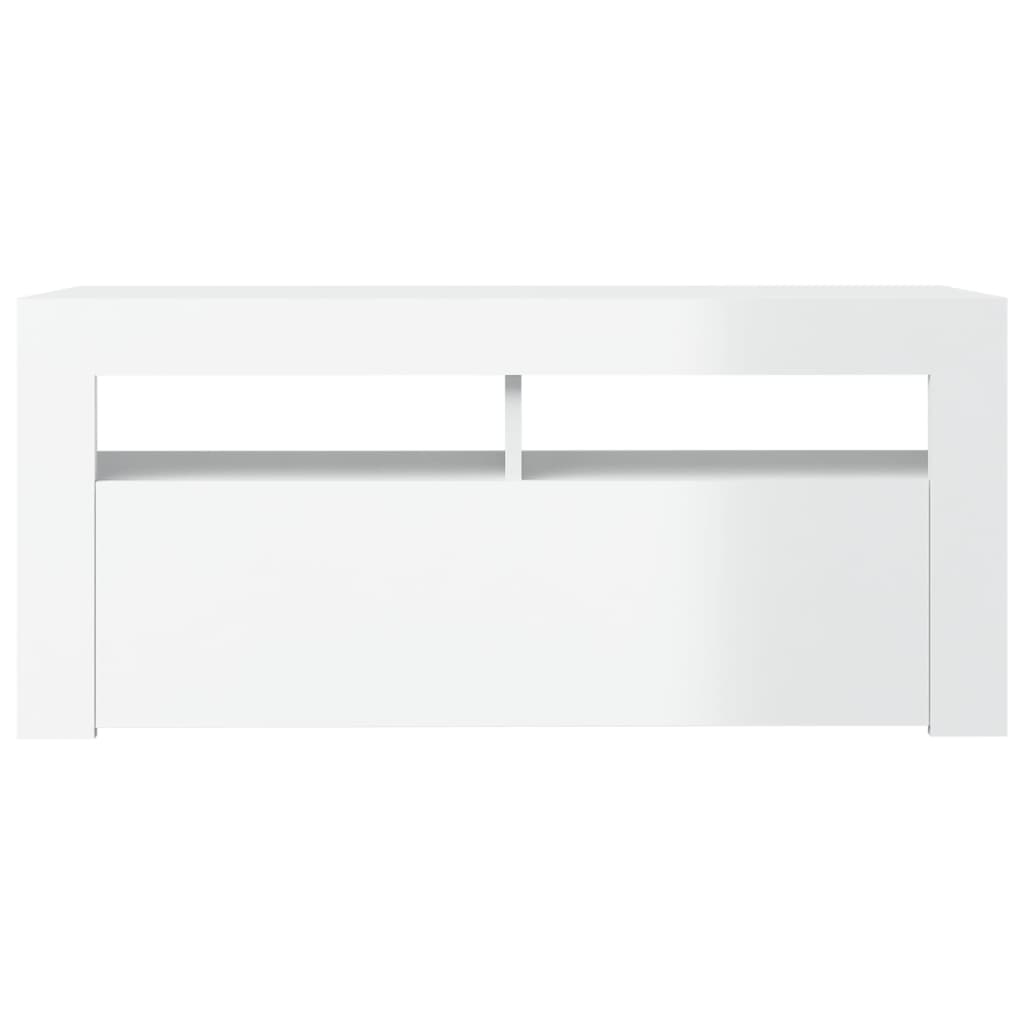 TV skrinka s LED svetlami lesklá biela 90x35x40 cm