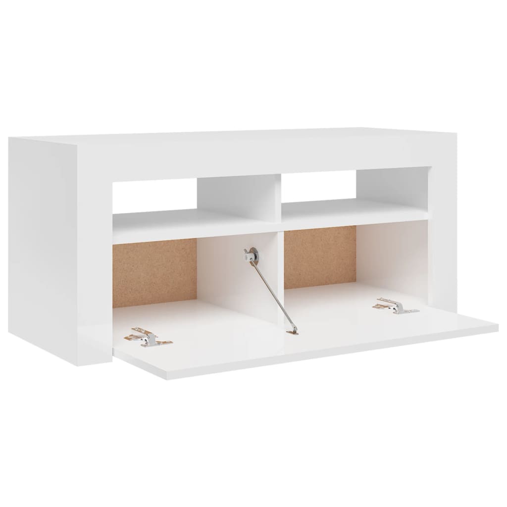TV skrinka s LED svetlami lesklá biela 90x35x40 cm