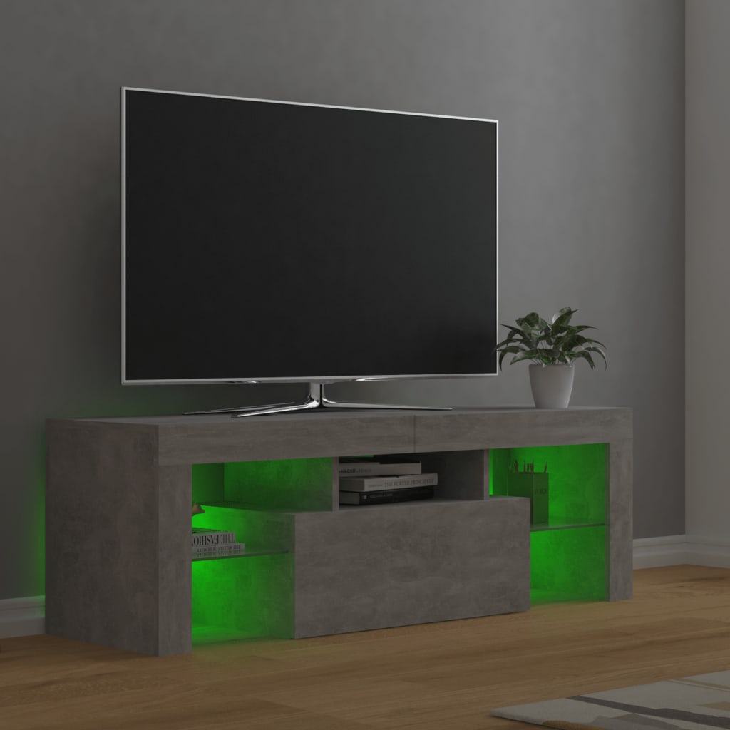 TV skrinka s LED svetlami betónová sivá 120x35x40 cm
