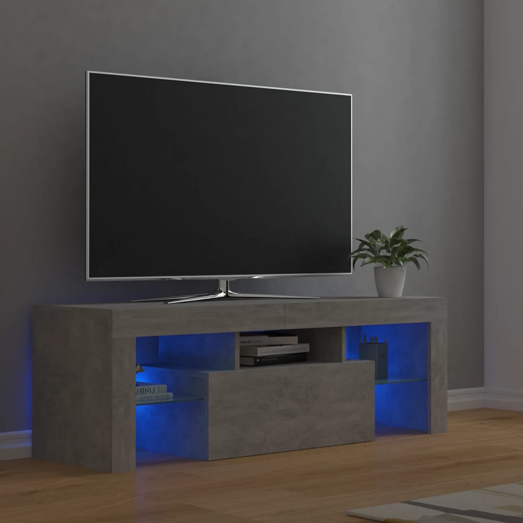 TV skrinka s LED svetlami betónová sivá 120x35x40 cm