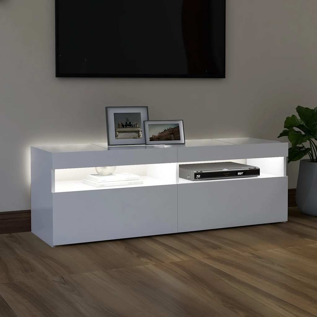 TV skrinka s LED svetlami biela 120x35x40 cm