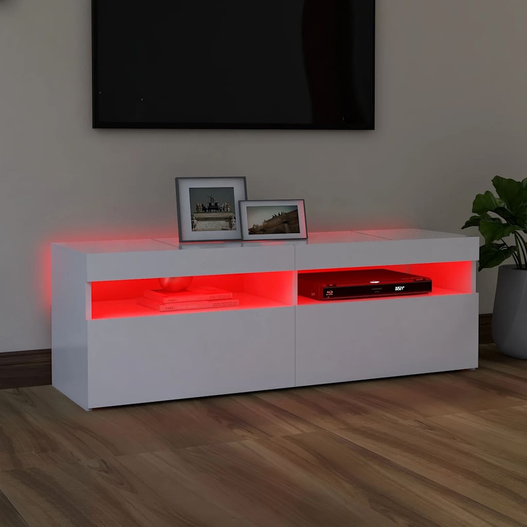 TV skrinka s LED svetlami biela 120x35x40 cm
