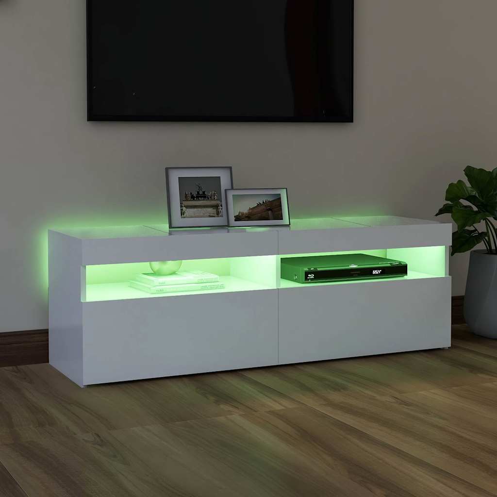 TV skrinka s LED svetlami biela 120x35x40 cm