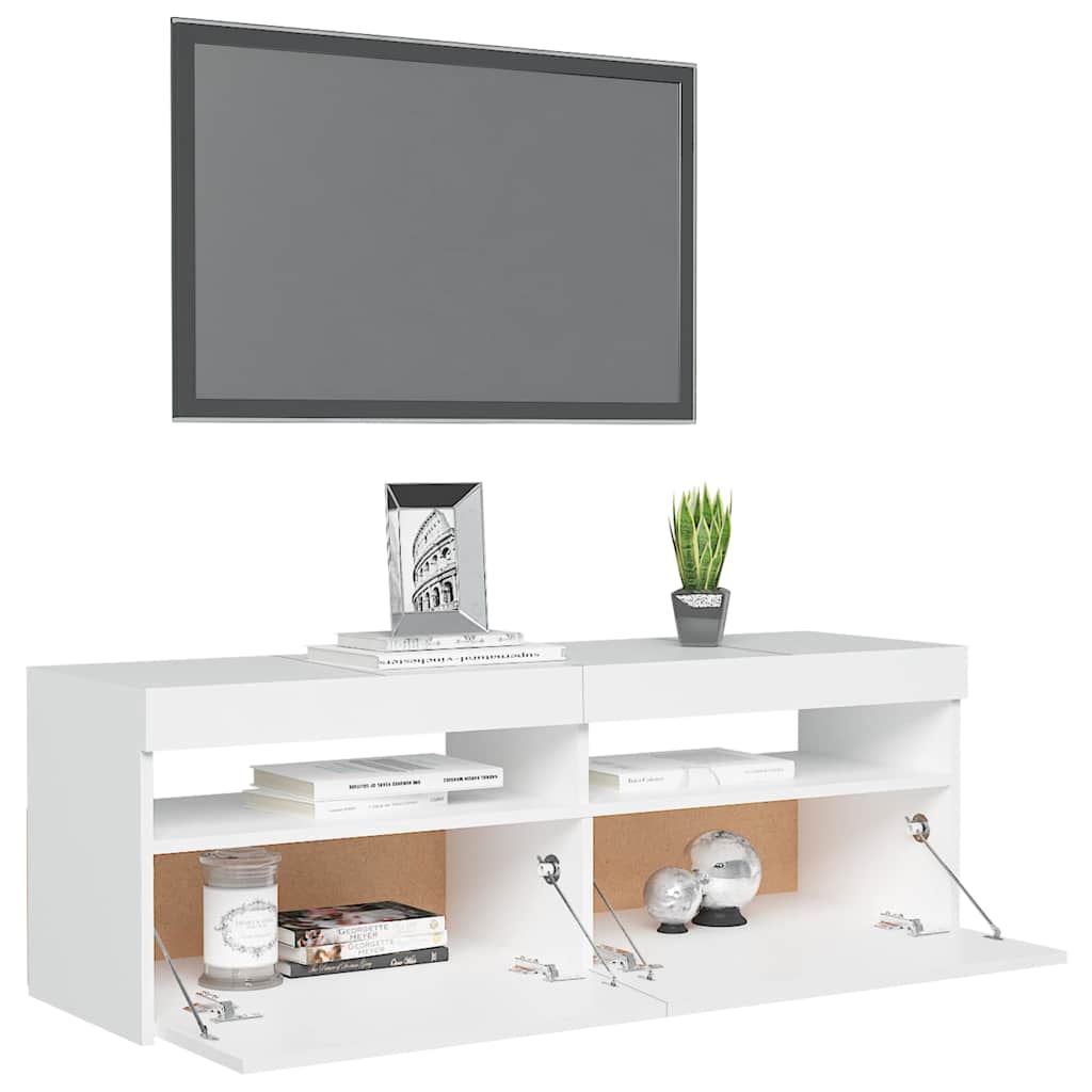 TV skrinka s LED svetlami biela 120x35x40 cm