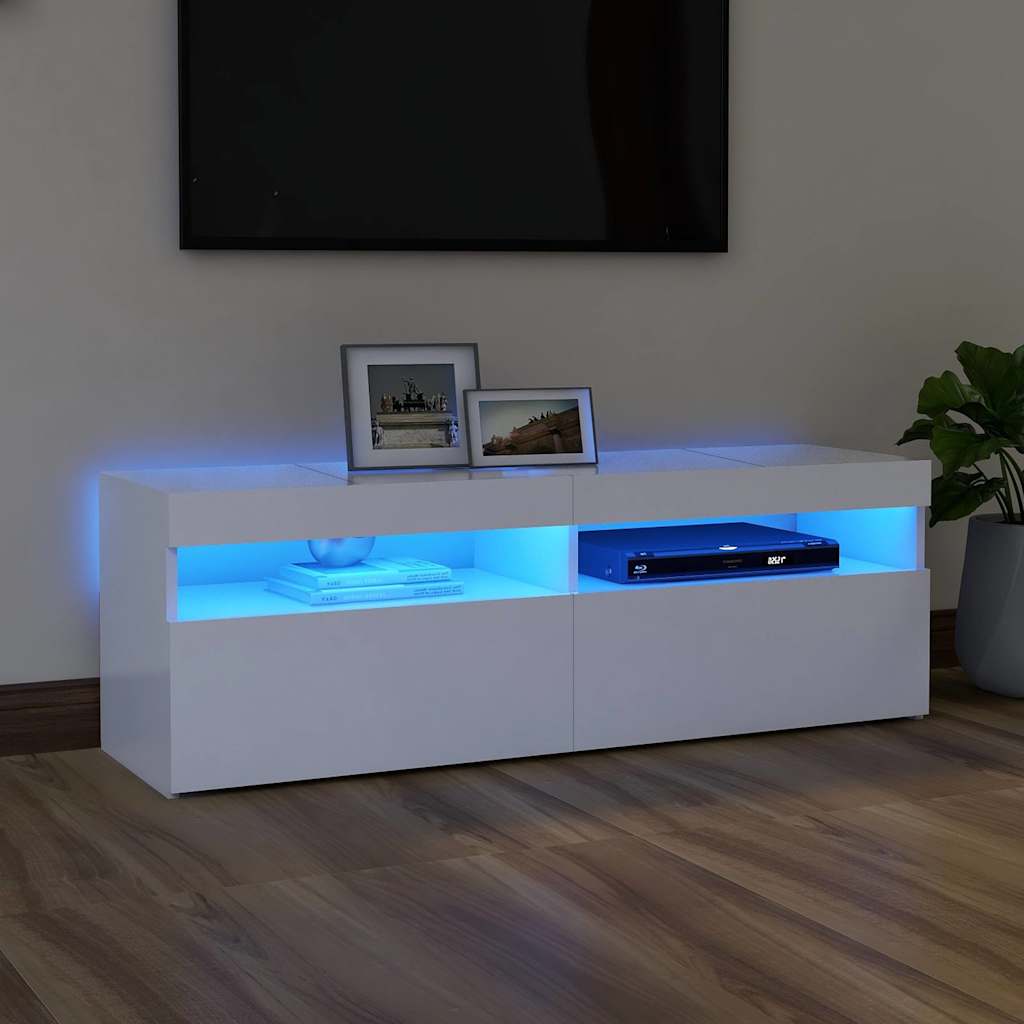 TV skrinka s LED svetlami biela 120x35x40 cm