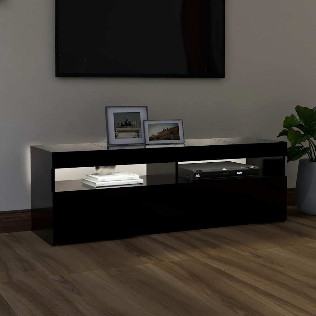 TV skrinka s LED svetlami čierna 120x35x40 cm