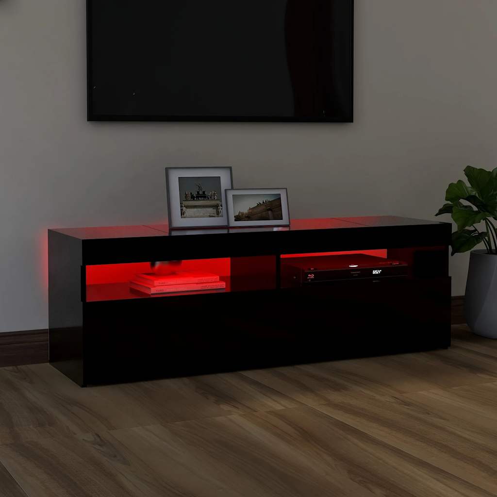 TV skrinka s LED svetlami čierna 120x35x40 cm