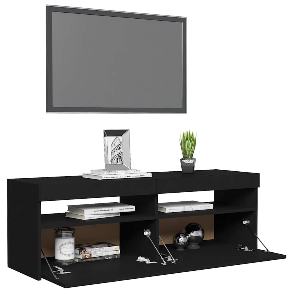 TV skrinka s LED svetlami čierna 120x35x40 cm