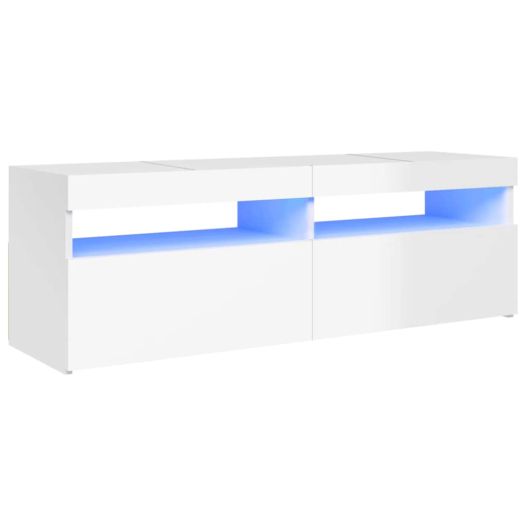 TV skrinka s LED svetlami lesklá biela 120x35x40 cm