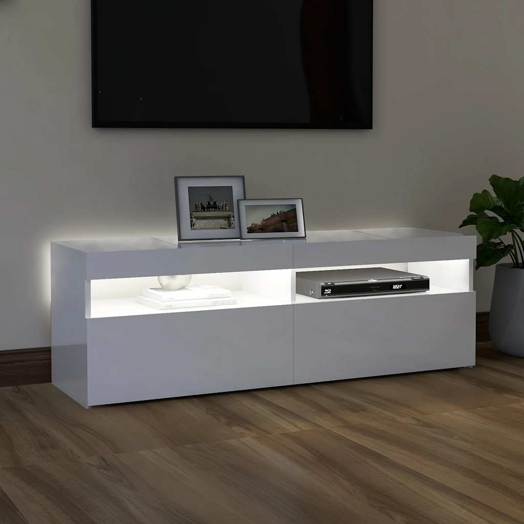 TV skrinka s LED svetlami lesklá biela 120x35x40 cm