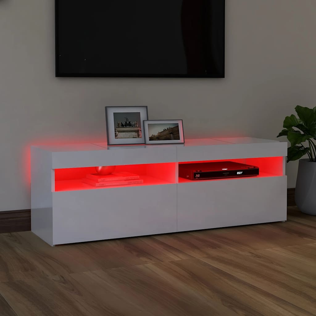 TV skrinka s LED svetlami lesklá biela 120x35x40 cm