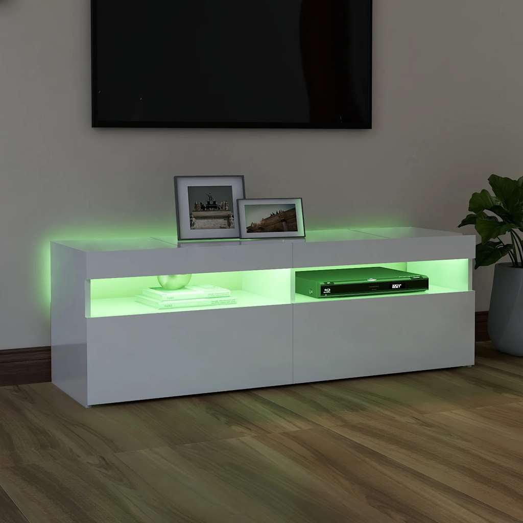 TV skrinka s LED svetlami lesklá biela 120x35x40 cm