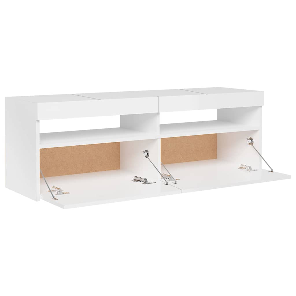 TV skrinka s LED svetlami lesklá biela 120x35x40 cm