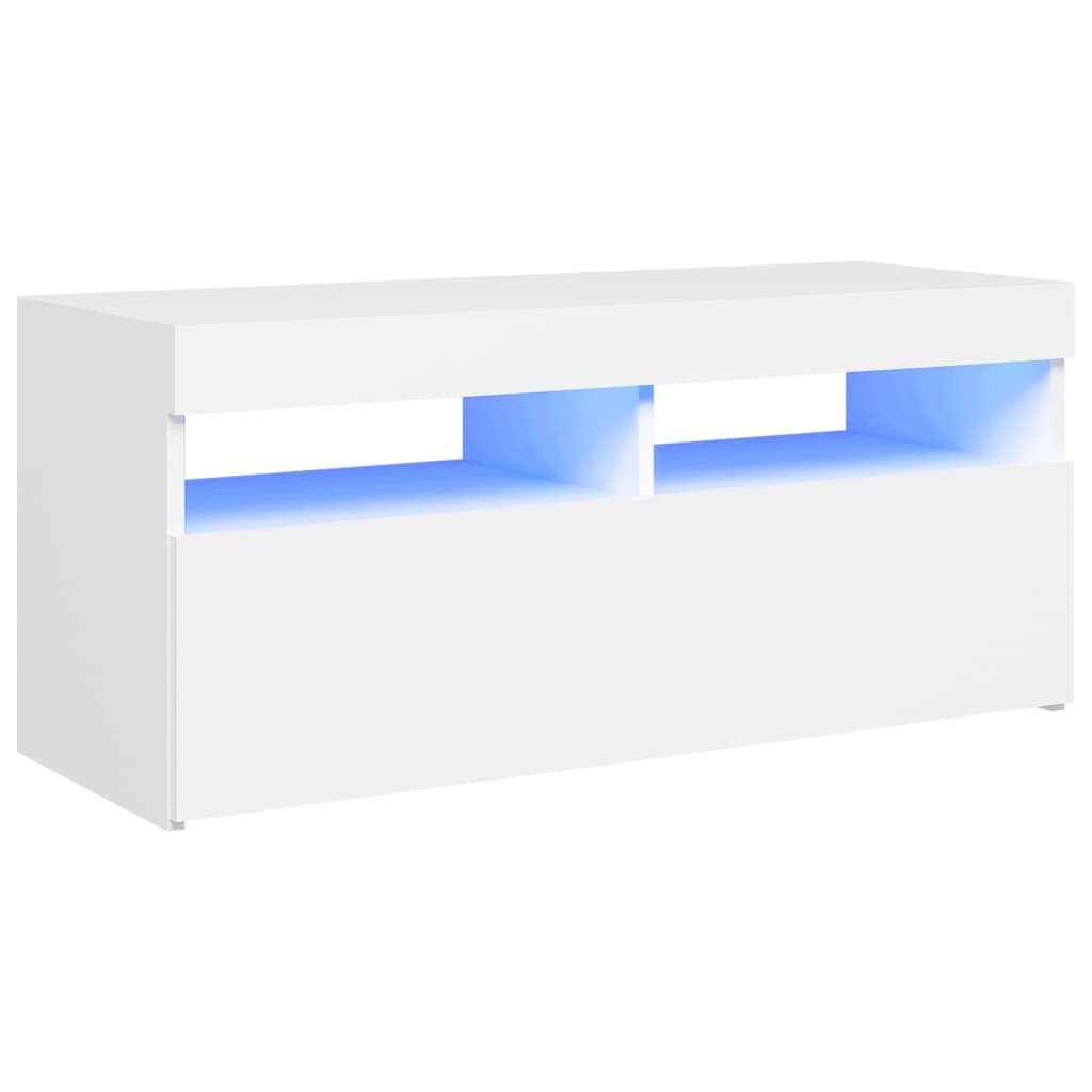 TV skrinka s LED svetlami biela 90x35x40 cm