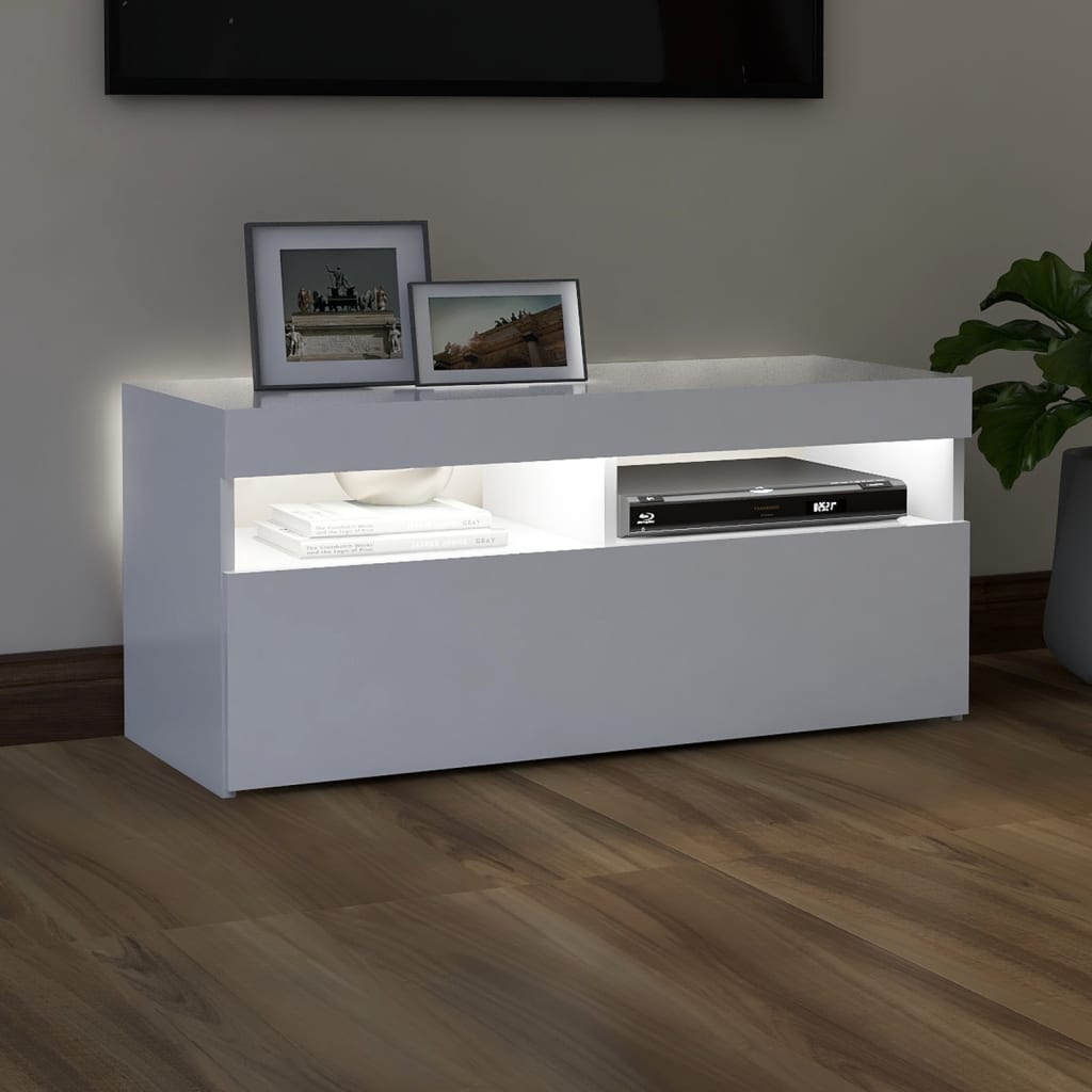 TV skrinka s LED svetlami biela 90x35x40 cm