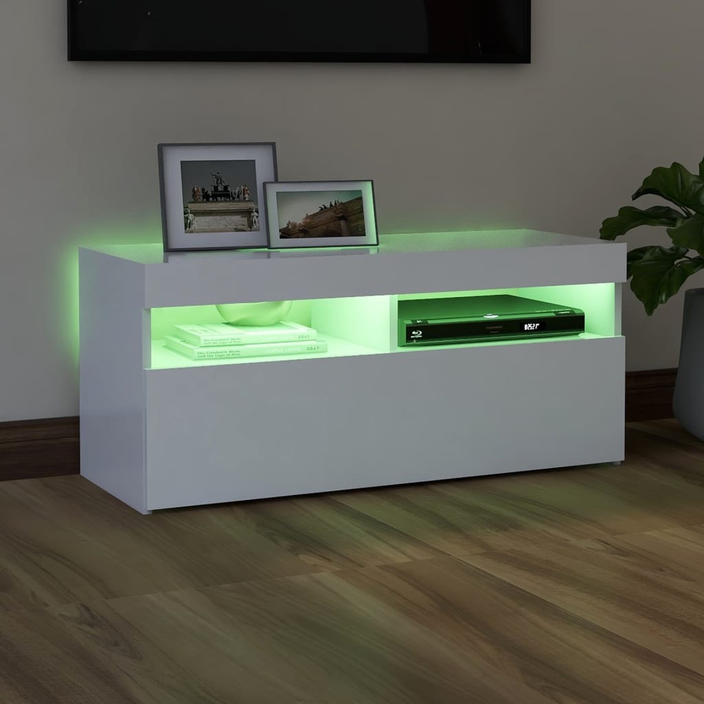TV skrinka s LED svetlami biela 90x35x40 cm
