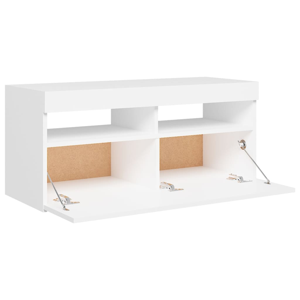 TV skrinka s LED svetlami biela 90x35x40 cm