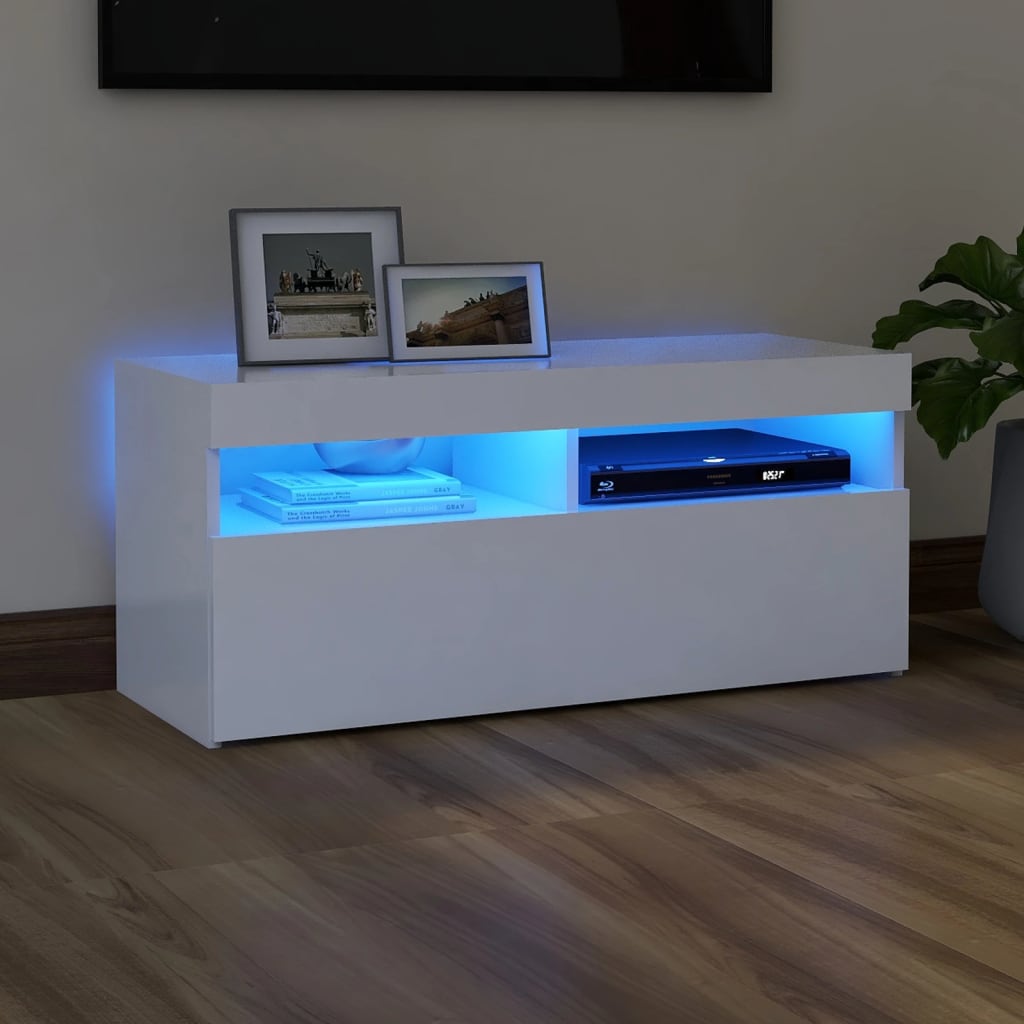 TV skrinka s LED svetlami biela 90x35x40 cm