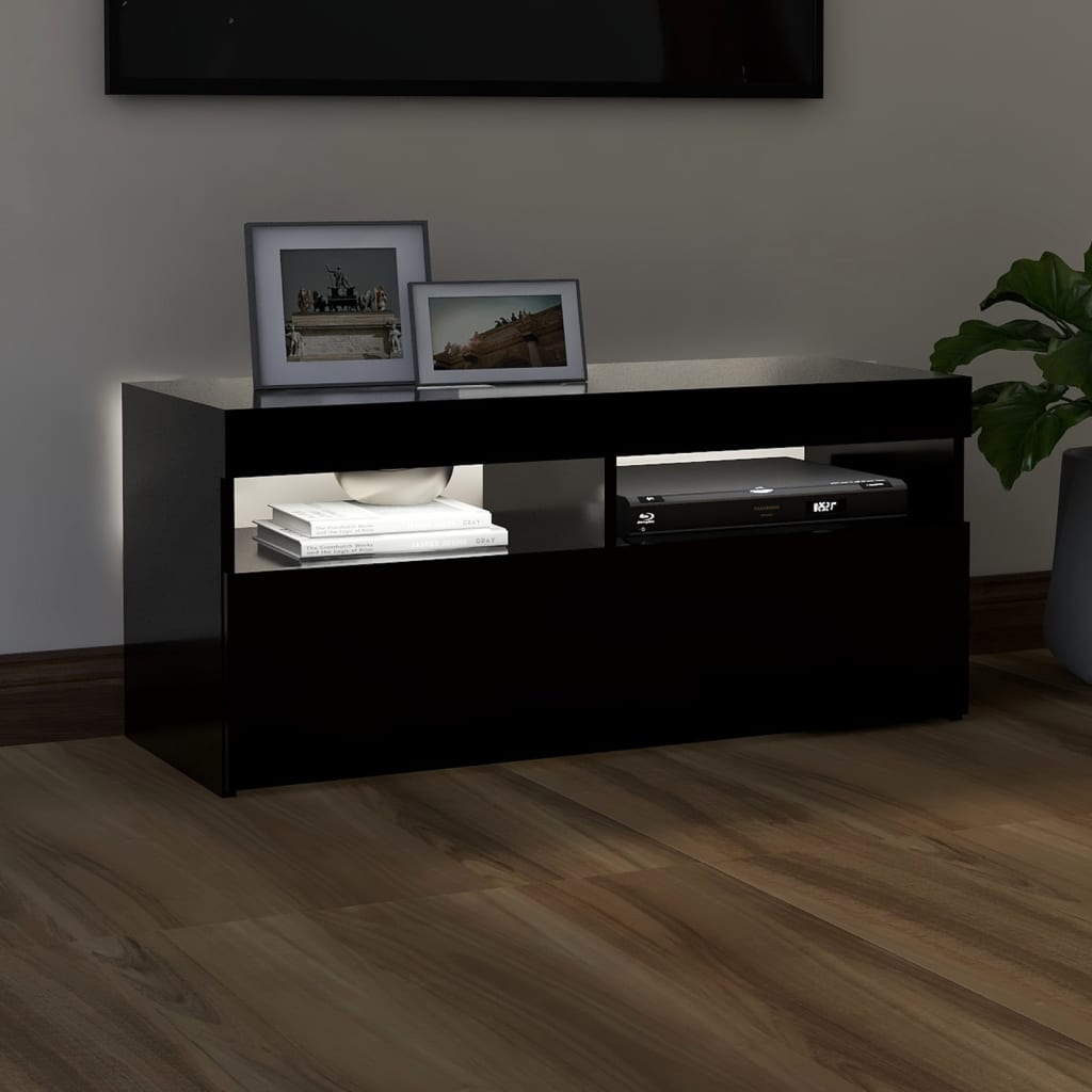 TV skrinka s LED svetlami čierna 90x35x40 cm