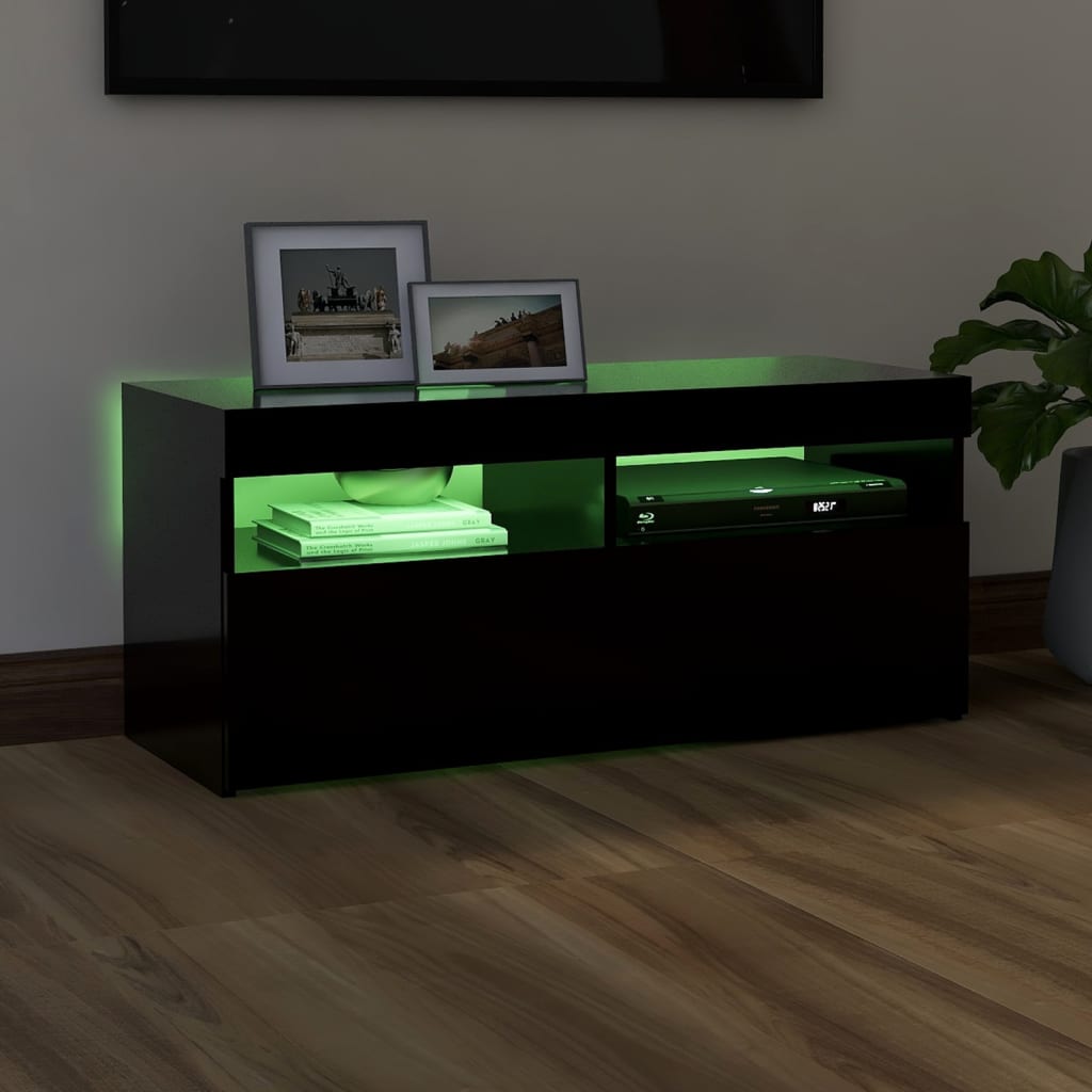 TV skrinka s LED svetlami čierna 90x35x40 cm