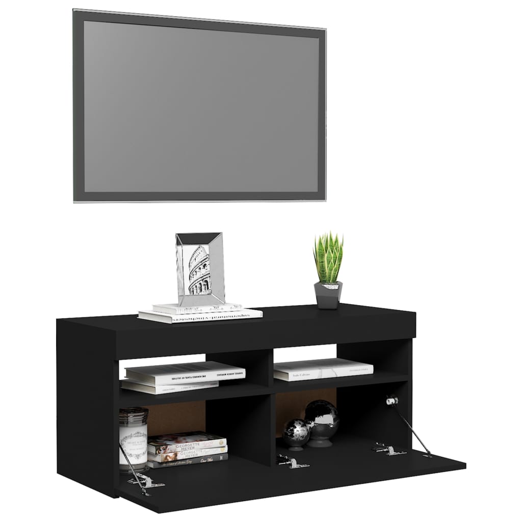 TV skrinka s LED svetlami čierna 90x35x40 cm