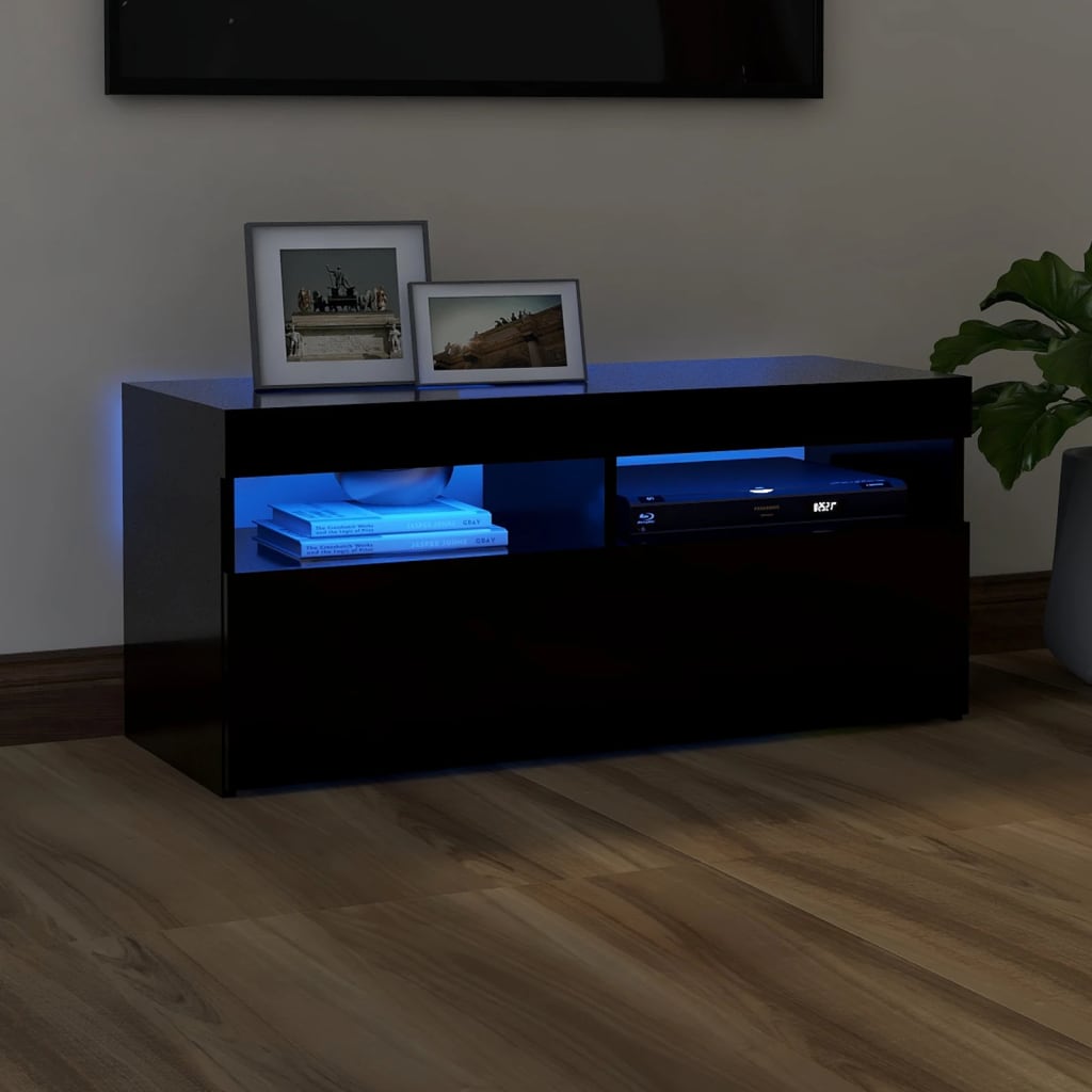 TV skrinka s LED svetlami čierna 90x35x40 cm