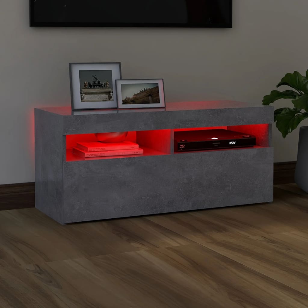 TV skrinka s LED svetlami betónovo-sivá 90x35x40 cm