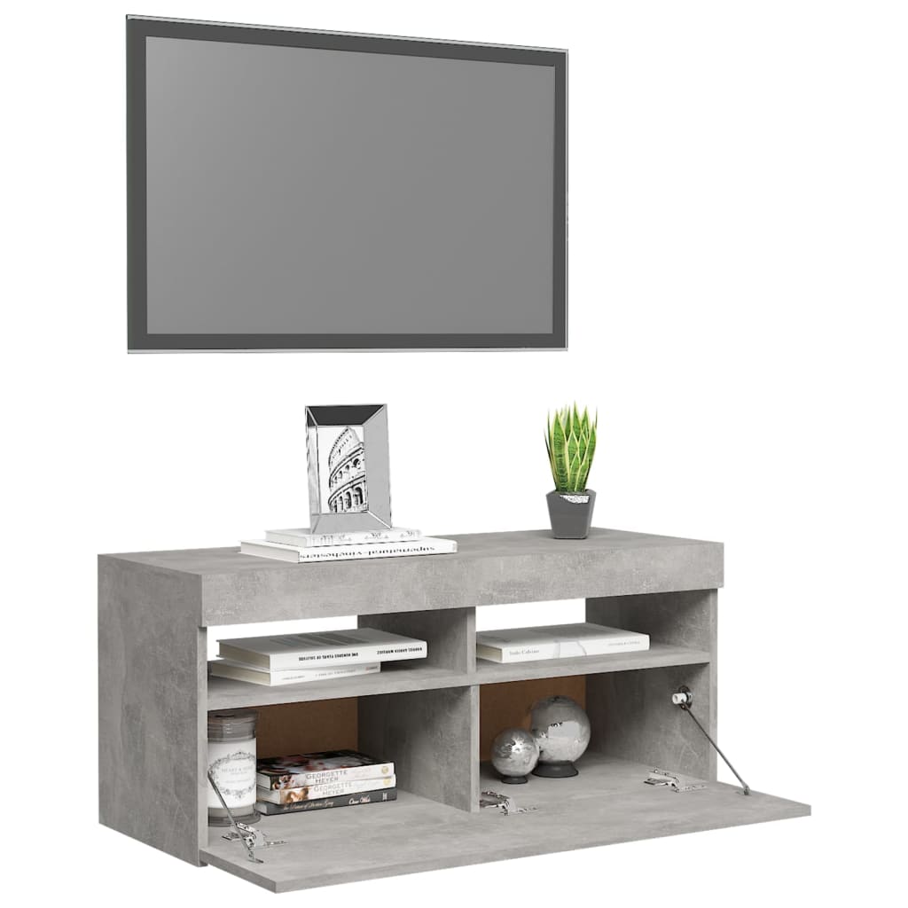 TV skrinka s LED svetlami betónovo-sivá 90x35x40 cm