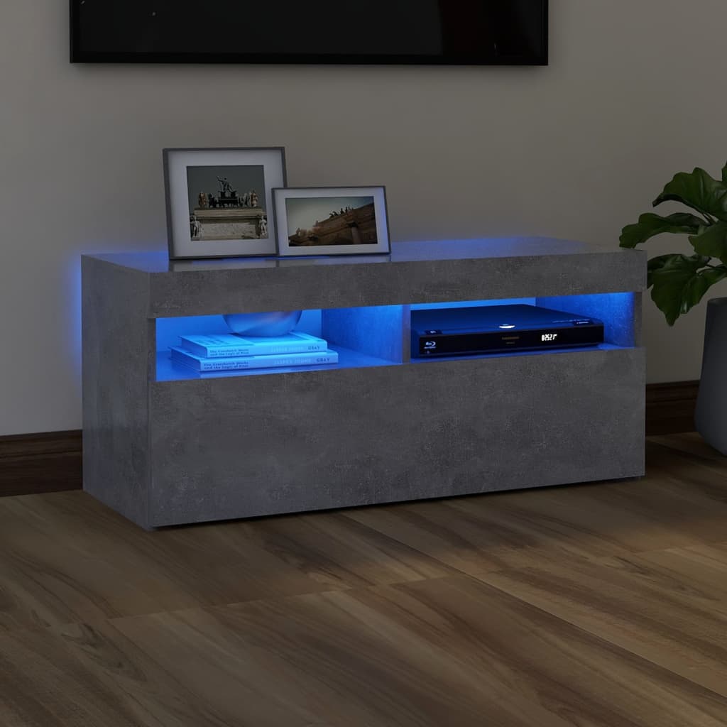 TV skrinka s LED svetlami betónovo-sivá 90x35x40 cm
