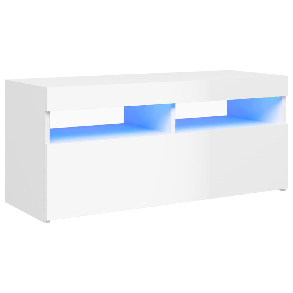 TV skrinka s LED svetlami lesklá biela 90x35x40 cm
