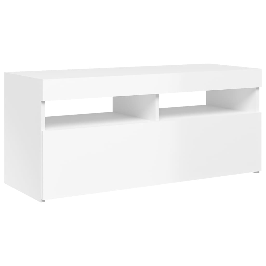 TV skrinka s LED svetlami lesklá biela 90x35x40 cm