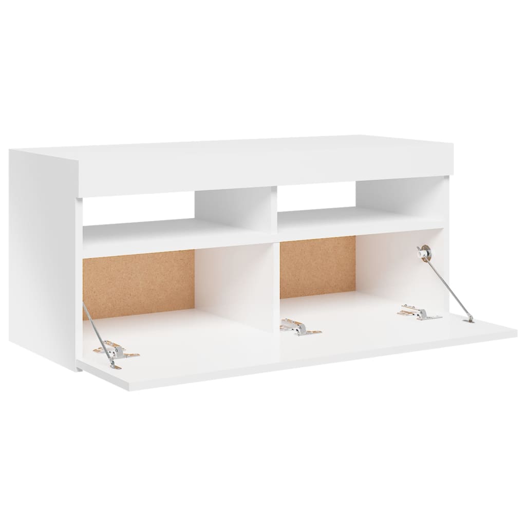 TV skrinka s LED svetlami lesklá biela 90x35x40 cm