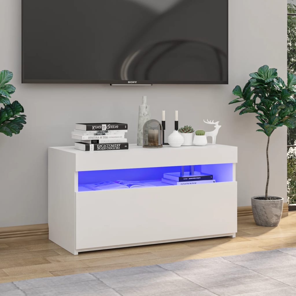TV skrinka s LED svetlami biela 75x35x40 cm