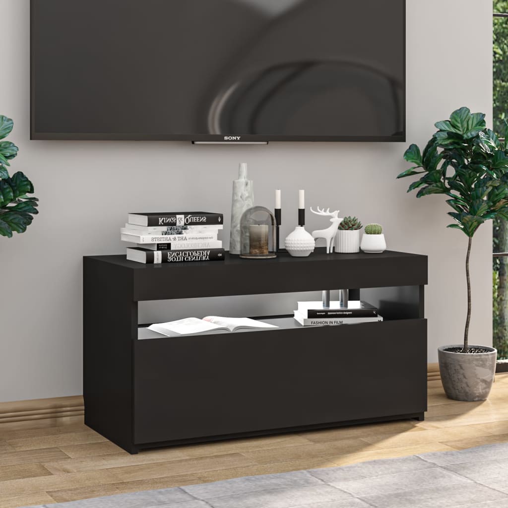 TV skrinka s LED svetlami čierna 75x35x40 cm