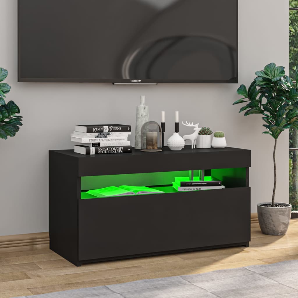 TV skrinka s LED svetlami čierna 75x35x40 cm