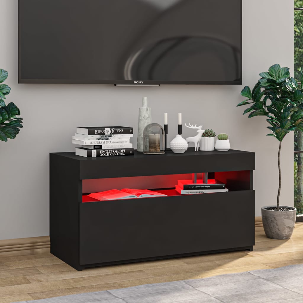 TV skrinka s LED svetlami čierna 75x35x40 cm