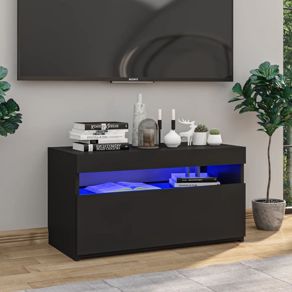 TV skrinka s LED svetlami čierna 75x35x40 cm