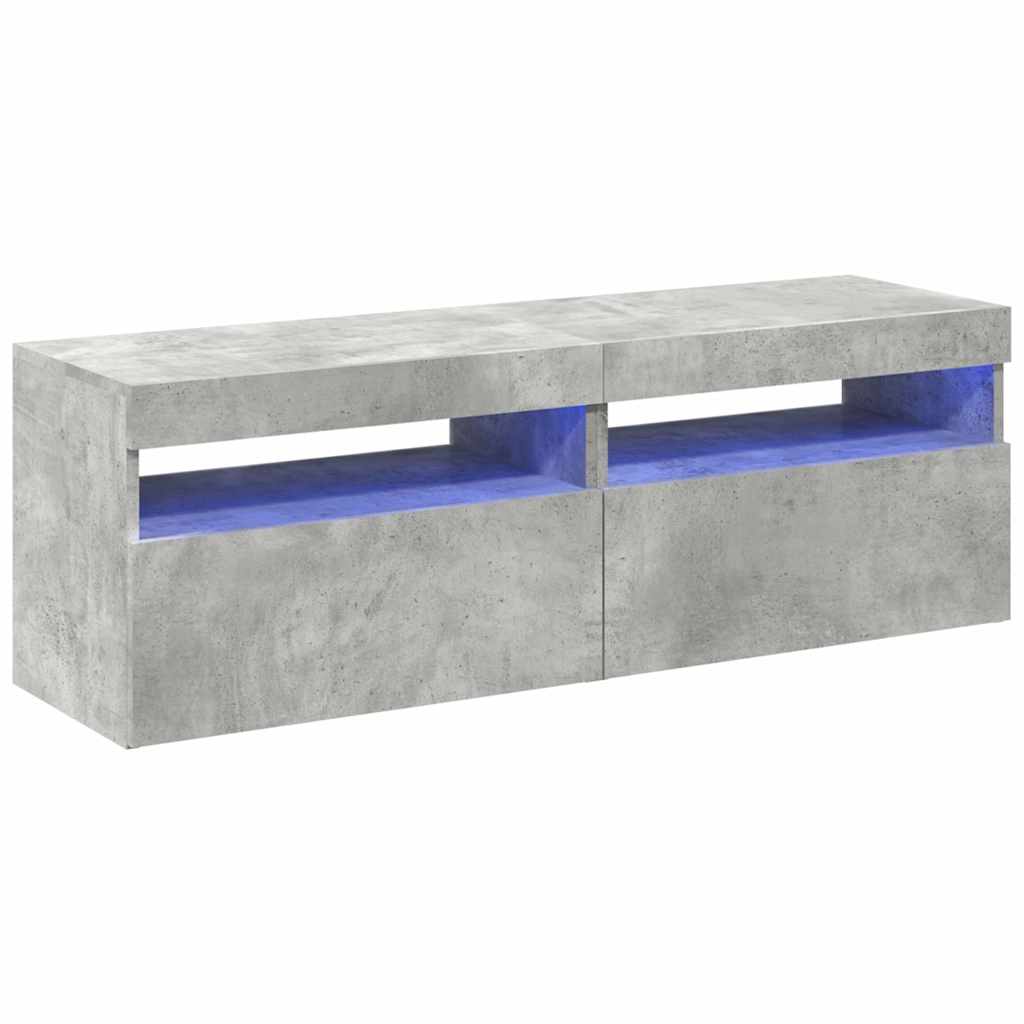 TV skrinky s LED svetlami 2 ks betónové sivé 60x35x40 cm