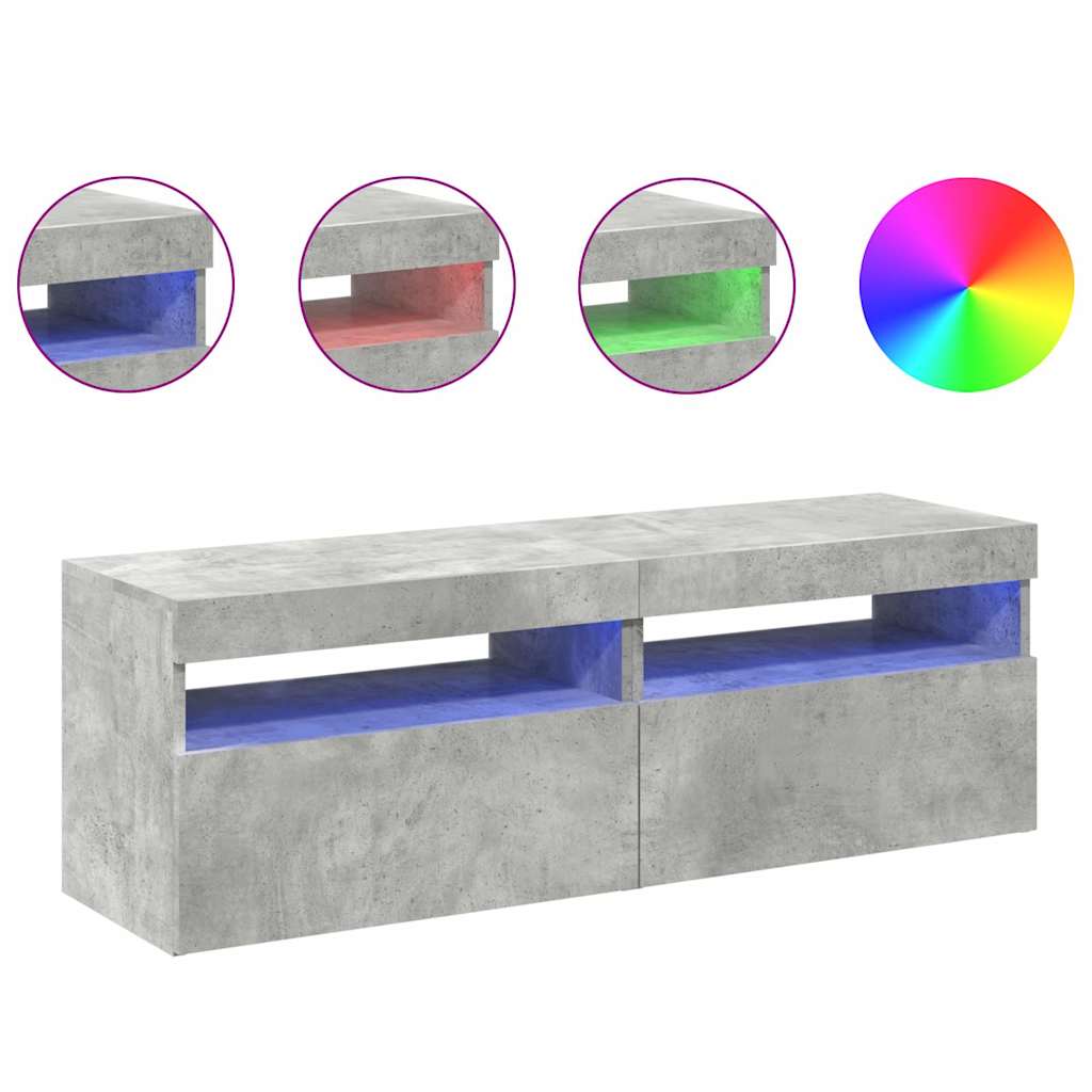 TV skrinky s LED svetlami 2 ks betónové sivé 60x35x40 cm
