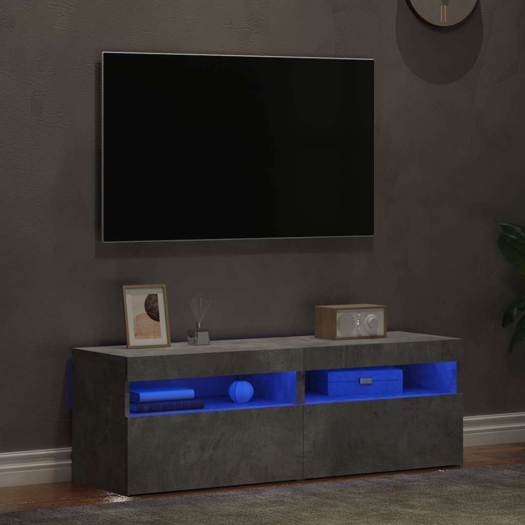 TV skrinky s LED svetlami 2 ks betónové sivé 60x35x40 cm