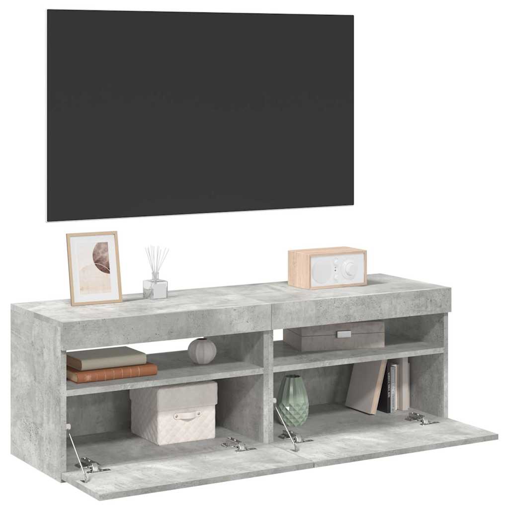 TV skrinky s LED svetlami 2 ks betónové sivé 60x35x40 cm